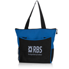Custom Brand Promotional Zippered Travel Tote 600d Polyester Handle Grocery Bag with Logo Print